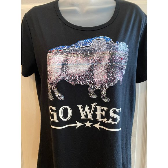 Go West Ladies Sequin Color Changing Buffalo Tee Size Medium - Picture 4 of 7